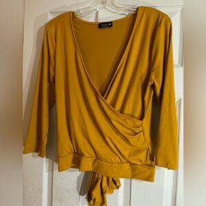 Mustard Yellow Wrap Top. Size Large